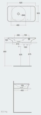 VALET Umywalka podwieszana & nablatowa 92 x 50,5 cm blat P biały połysk