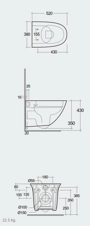 SENSATION Miska WC podwiesz. Rimless 52x38 cm biały połysk