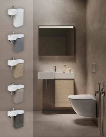 Petit Umywalka podwieszana okrąg z blatem z prawej 77x36 cm z otworem na baterię