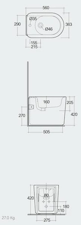 VALET Bidet stojący 56 cm biały połysk