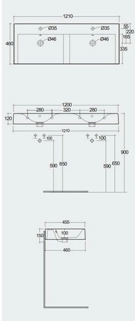 DES Umywalka podwiesz.nablat.121x46cm z otworem cappuccino mat
