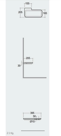 VALET Ceramiczna półka 39,5x20,5 cm do lustra okrągłego JOY lewa biały mat
