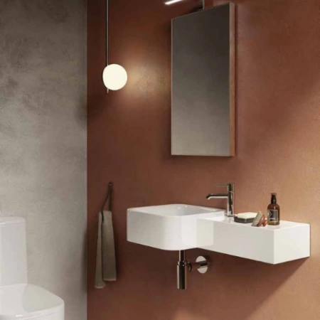 Petit Umywalka podwieszana kwadrat z blatem z prawej 77x36 cm z otworem na baterię