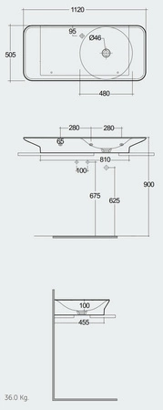 VALET Umywalka podwieszana & nablatowa 112x50,5 cm blat L z otworem na baterię biały mat