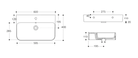 Vitruvit SLASH ceramiczna umywalka podwieszano - nablatowa prostokątna 60 x 40 cm w wybranym kolorze