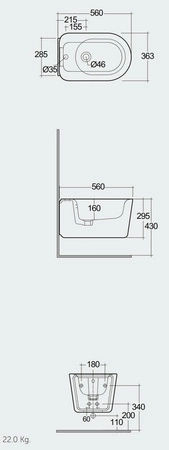 VALET bidet podwieszany Rimless 56x36,3 cm biały połysk