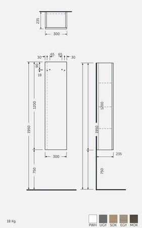 JOY Szafka wisząca słupek 30 x120 cm szary