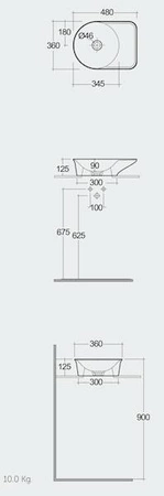 VALET Umywalka nablatowa 48 x 36 cm owalna bez otworu