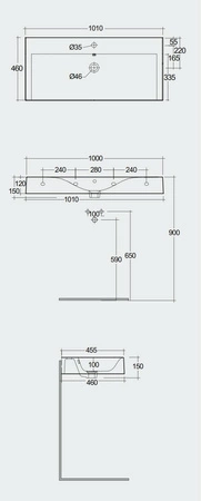 DES Umywalka podwiesz.nablat.101x46cm z otworem szary mat