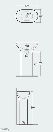 DES Umywalka wolnostojąca 60x35 odpływ do podłogi czarny mat