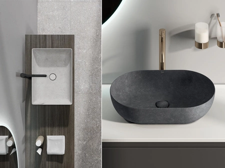 RAK Ceramics SKIN Umywalka slim nablatowa prostokątna 50x36 cm Grey Concrete - Efekt kamienia