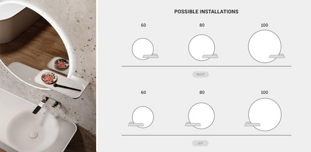 VALET Ceramiczna półka 39,5x20,5 cm do lustra okrągłego JOY lewa biały mat