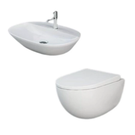 Zestaw DES Miska WC podwieszana z deską W/O i Umywalką Nablatową VARIANT owalną 60x42 cm biały połysk