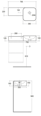 Zestaw PETIT Umywalka kwadrat L z otworem, szafkaJOY szary