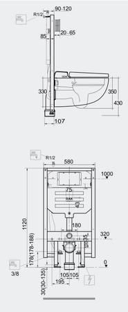 Zestaw RAK Ceramics CLEON PROTEK Miska WC podwieszana Rimless & Deska WC z funkcją bidetu SMART ze stelażem podtynkowym RAK-CLEON