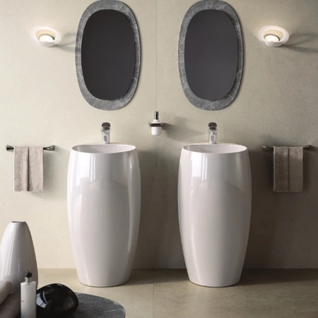 CLOUD Umywalka wolnostojąca okrągła 50x47cm z otworem biały połysk