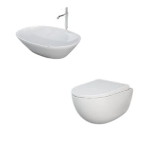 Zestaw DES Miska WC podwieszana z deską W/O i Umywalką Nablatową VARIANT owalną 50x36 cm biały połysk