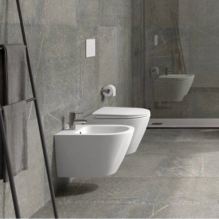 Zestaw Resort Miska WC podwieszana Rimless & Deska WC slim W/O & Bidet podwiesz. 52x36 cm biały połysk