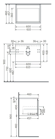 Zestaw DES Umywalka bez otworu & Szafka UNO Joy podumywalkowa podwieszana 60 MOKA WALNUT