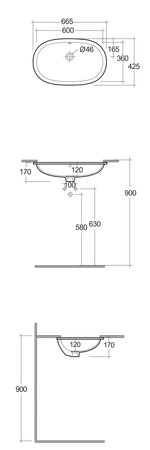VARIANT Umywalka podblatowa owalna 60x36 cm biały połysk