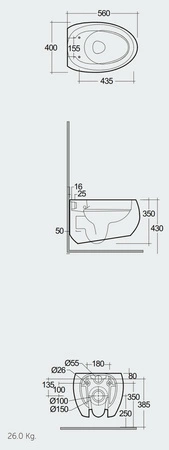 CLOUD Miska WC podwiesz. Rimless 56x40cm czarny mat