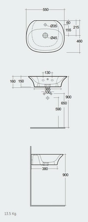 SENSATION Umywalka podwiesz. & nablat. 55x46 cm z otworem biały połysk